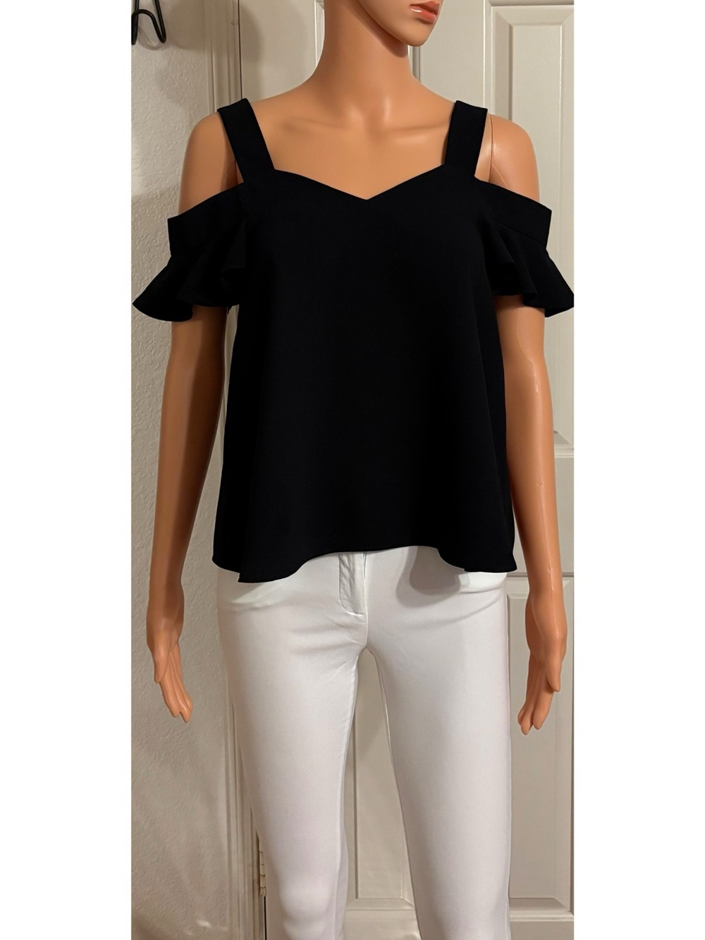 Topshop Black Cold-Shoulder Ruffle Camisole